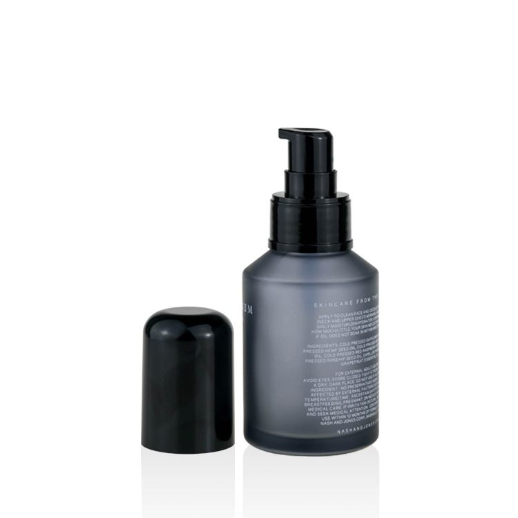 2021 glass bottle pump skincare 15ml 30ml 60ml 125ml slant shoulder custom screen printing blue glass lotion bottle with pump