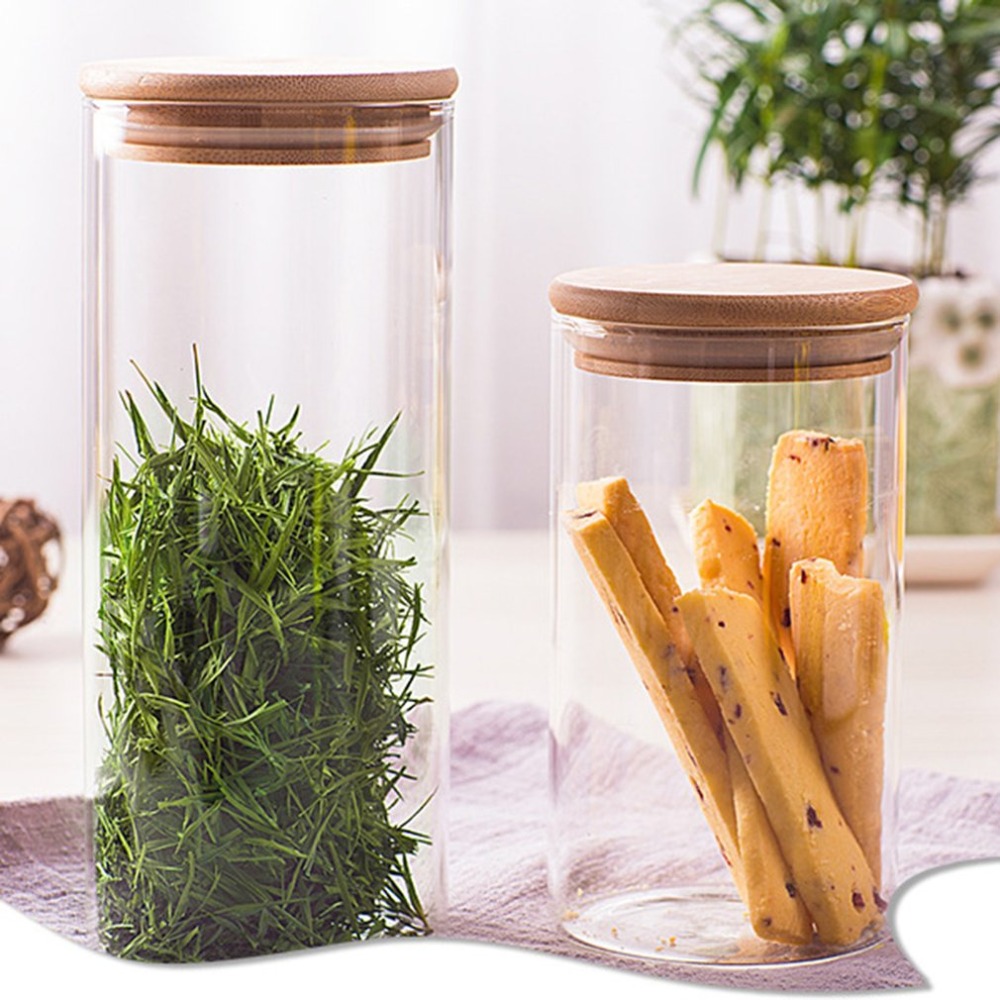 2021 hot sell borosilicate kitchen storage glass jar spice tea nut container with bamboo lid