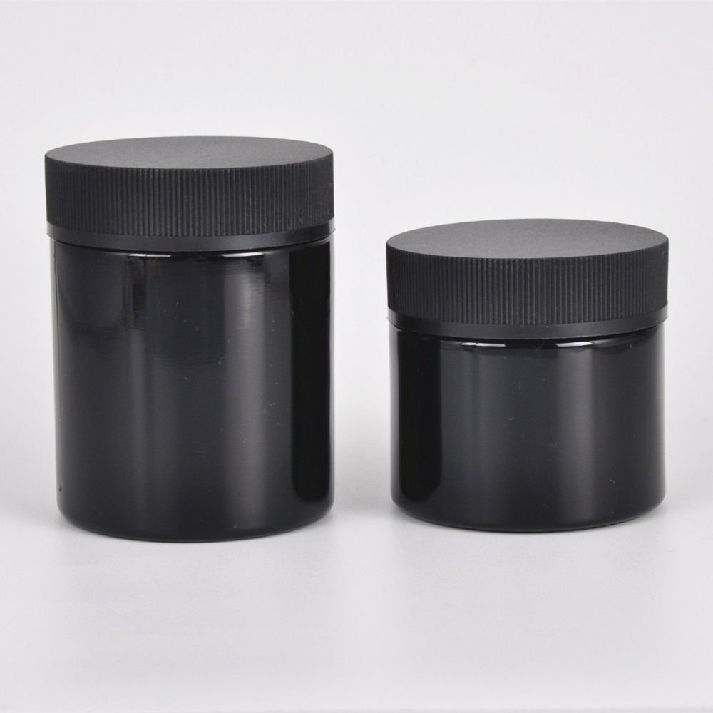 2021 luxury 60ml glass black uv cosmetic cream skin care jar hemp smell proof storage black lid OEM custom print