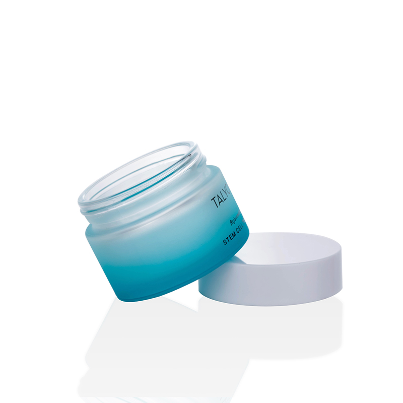 2021 luxury cosmetic jar 5ml 10ml 20ml 30ml 50ml 100ml 200ml daily face moisturizer gradient blue glass cream jar with white lid