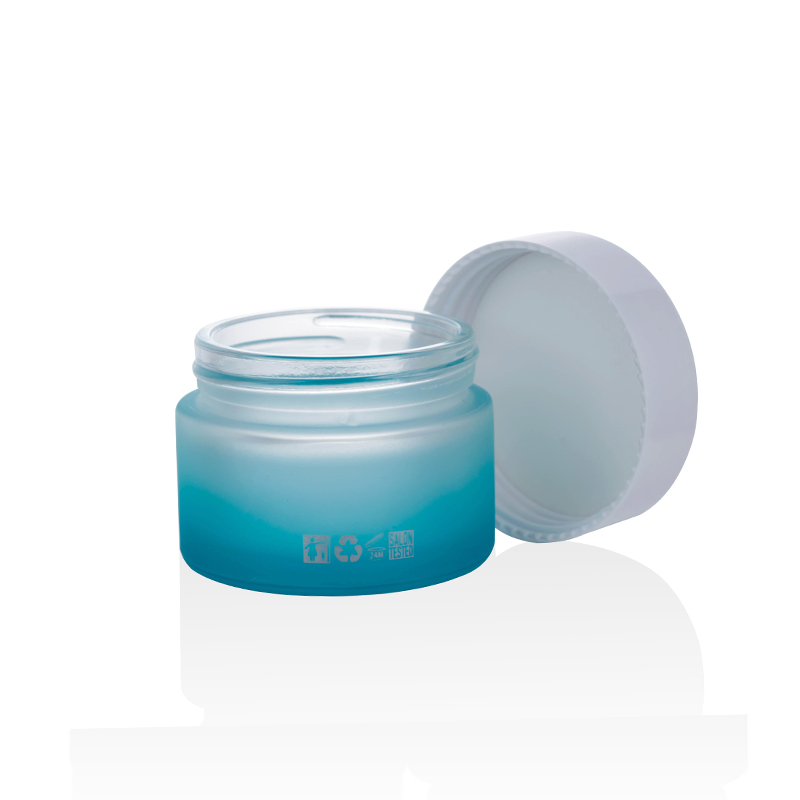 2021 luxury cosmetic jar 5ml 10ml 20ml 30ml 50ml 100ml 200ml daily face moisturizer gradient blue glass cream jar with white lid
