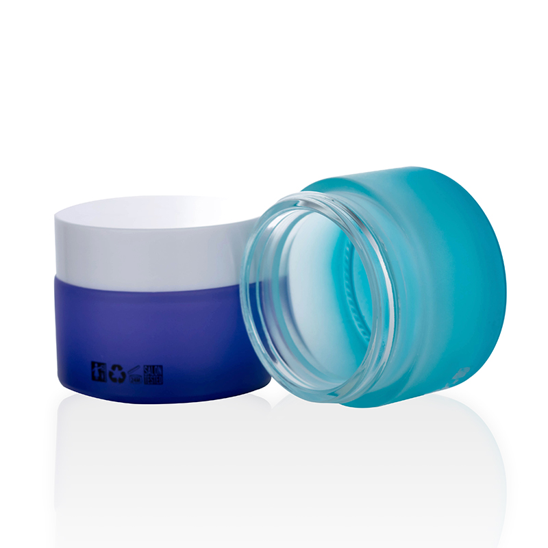 2021 luxury cosmetic jar 5ml 10ml 20ml 30ml 50ml 100ml 200ml daily face moisturizer gradient blue glass cream jar with white lid