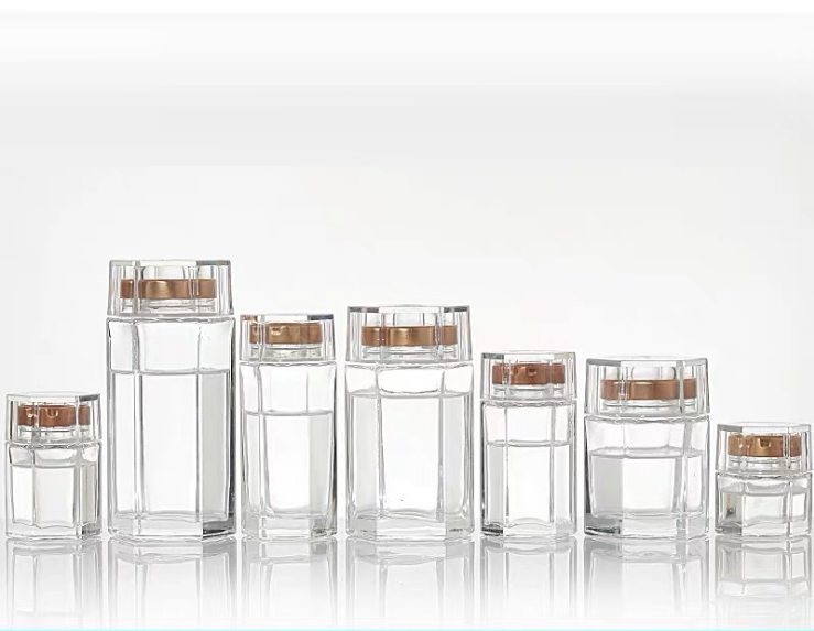 2021 new 50ML 80ML 100ML 150ML 200ML Honey Jar Clear Empty Hexagonal Shape Bird' Nest Packing Glass Bottle with Screwlid
