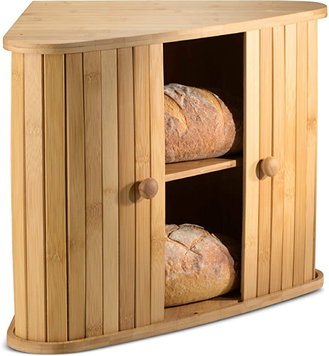 2021 new bamboo bread box 2layer bread bin for kitchen storage keeper