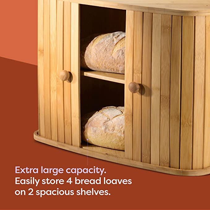 2021 new bamboo bread box 2layer bread bin for kitchen storage keeper