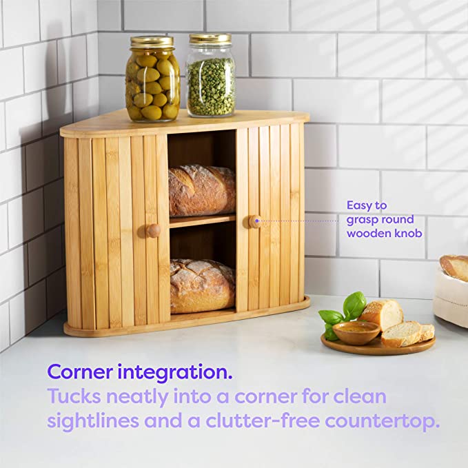 2021 new bamboo bread box 2layer bread bin for kitchen storage keeper