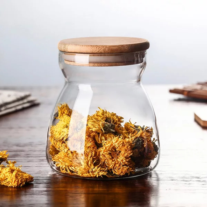 2021 new design Borosilicate clear glass storage jar with bamboo lid