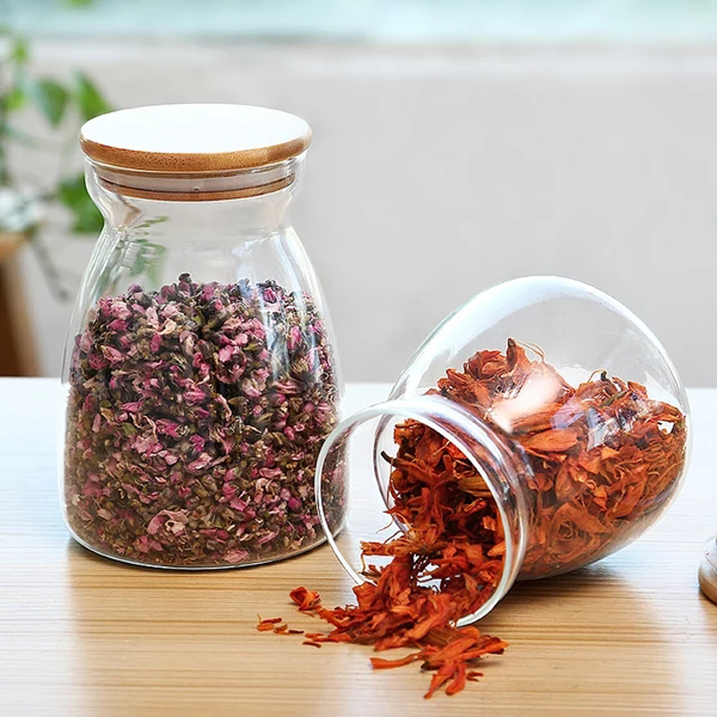 2021 new design Borosilicate clear glass storage jar with bamboo lid