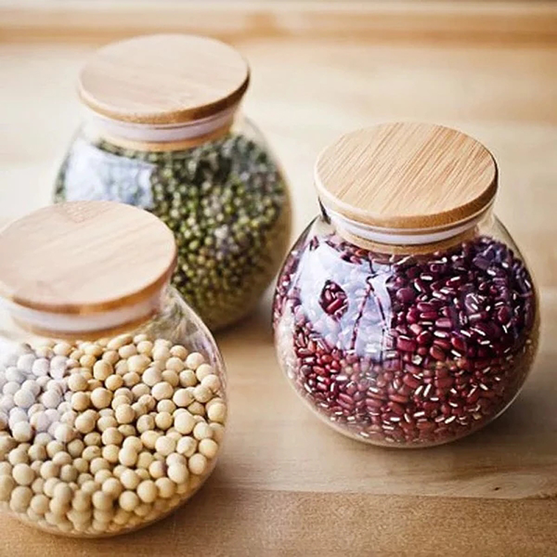 2021 new design Borosilicate clear glass storage jar with bamboo lid