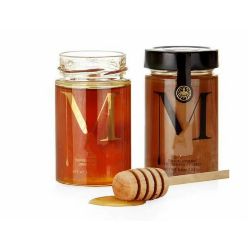 2021 new design cylinder round 200ml 250ml 300ml 380ml glass honey jars in bulk with lids