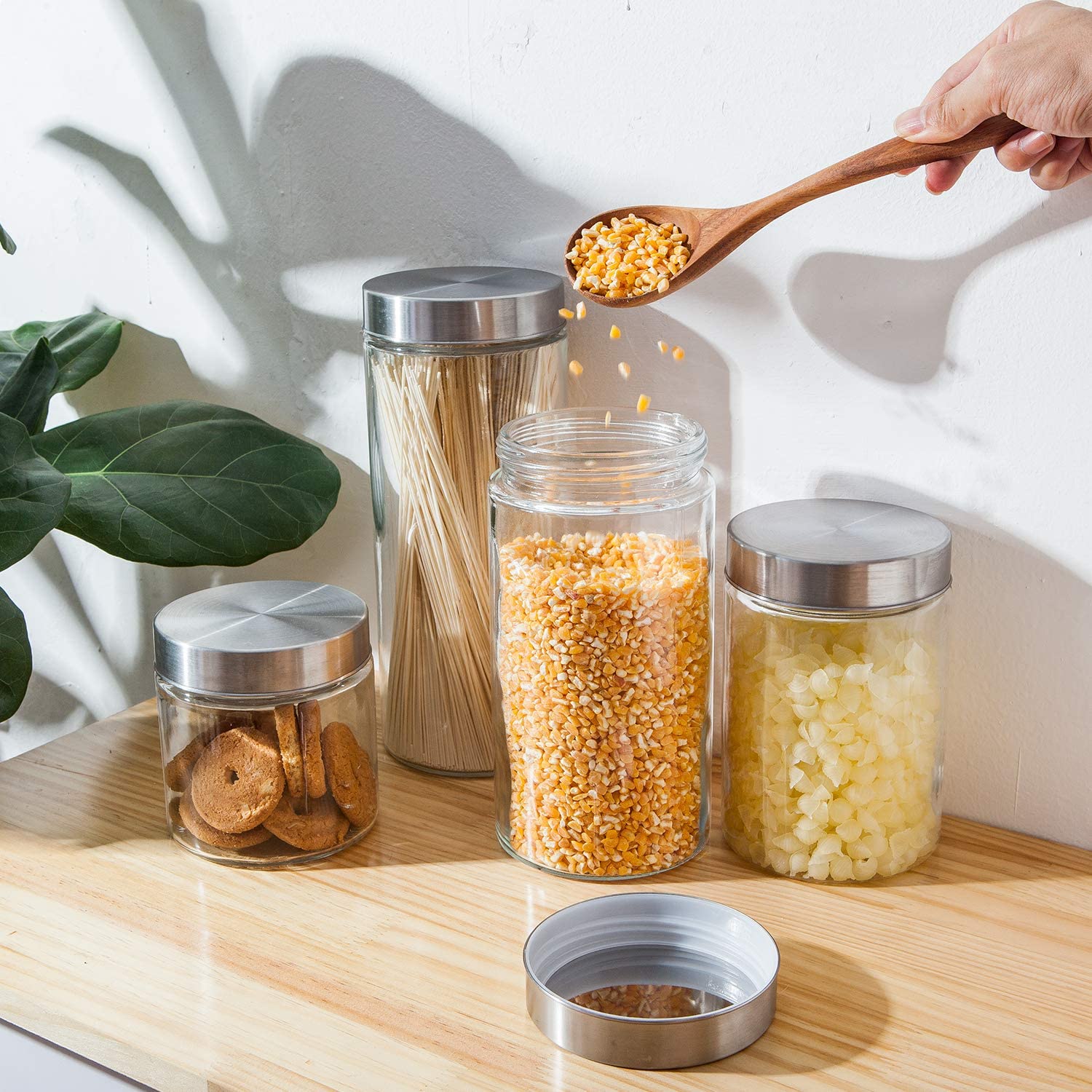 2021 new design glass food storage jar with lid for kitchen