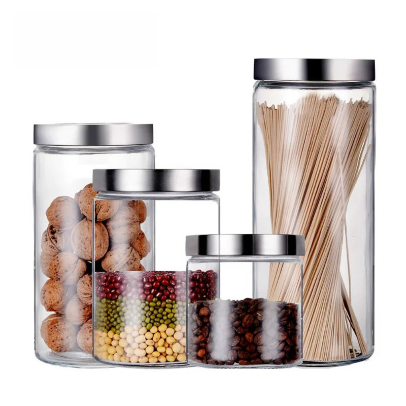 2021 new design glass food storage jar with lid for kitchen