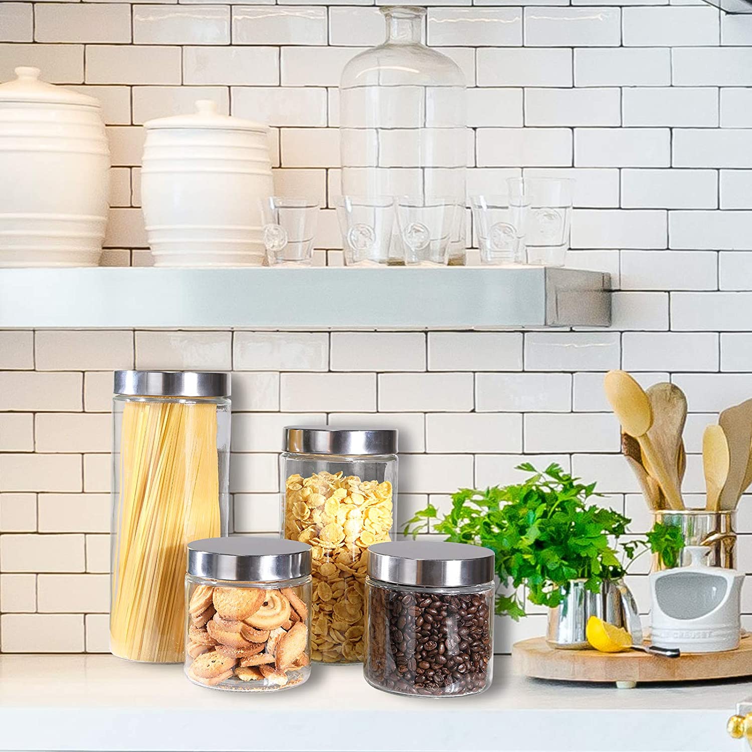 2021 new design glass food storage jar with lid for kitchen