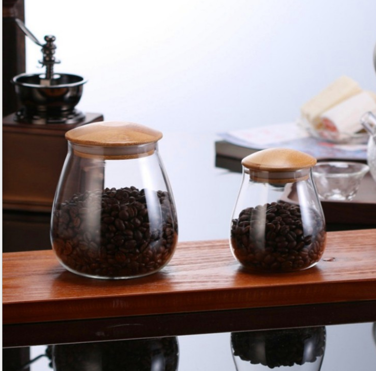 2021 new design mushroom style Glass Jar With Wooden Lid Storage Bottles or Jars Borosilicate Glass Container