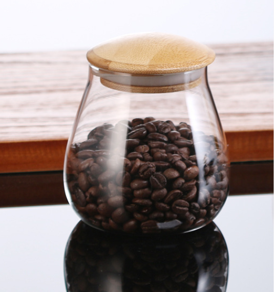 2021 new design mushroom style Glass Jar With Wooden Lid Storage Bottles or Jars Borosilicate Glass Container
