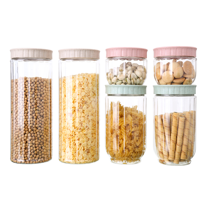 2021 new design stackable kitchen three size clear plastic cereal storage jar