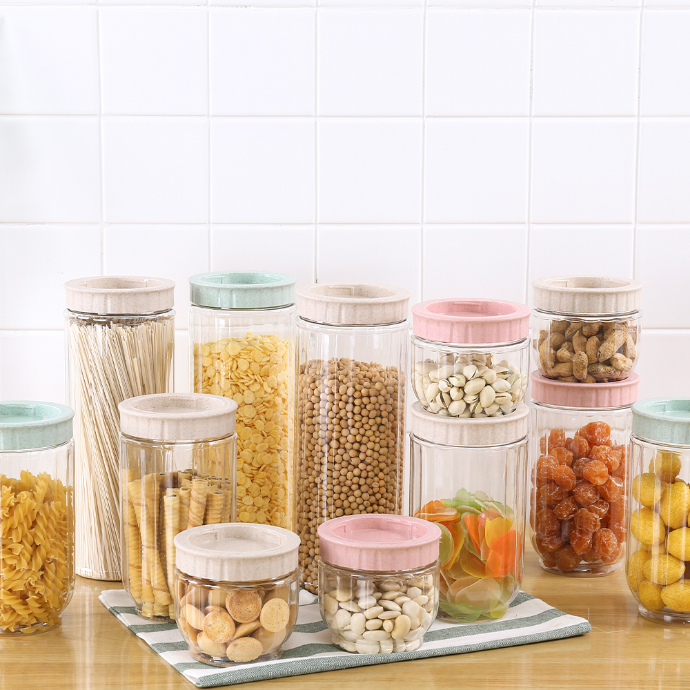 2021 new design stackable kitchen three size clear plastic cereal storage jar