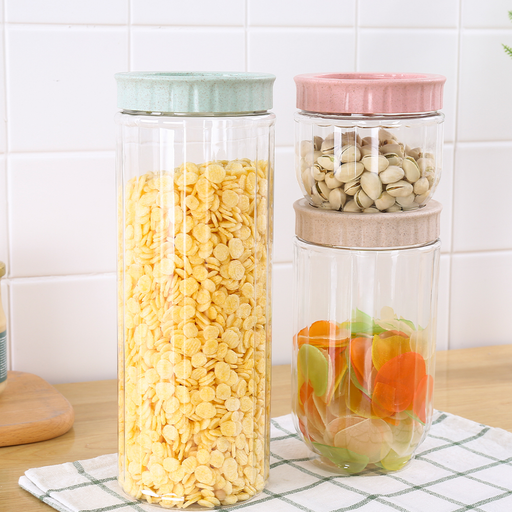 2021 new design stackable kitchen three size clear plastic cereal storage jar
