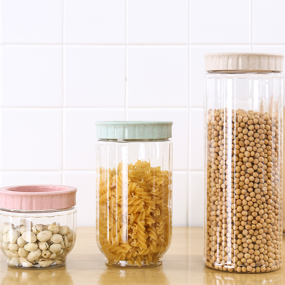 2021 new design stackable kitchen three size clear plastic cereal storage jar