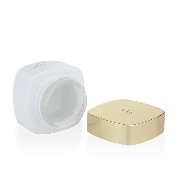 2021 new luxury cosmetic jar 50ml 50g custom logo face moisturizer white square glass cream jar with gold aluminum lid