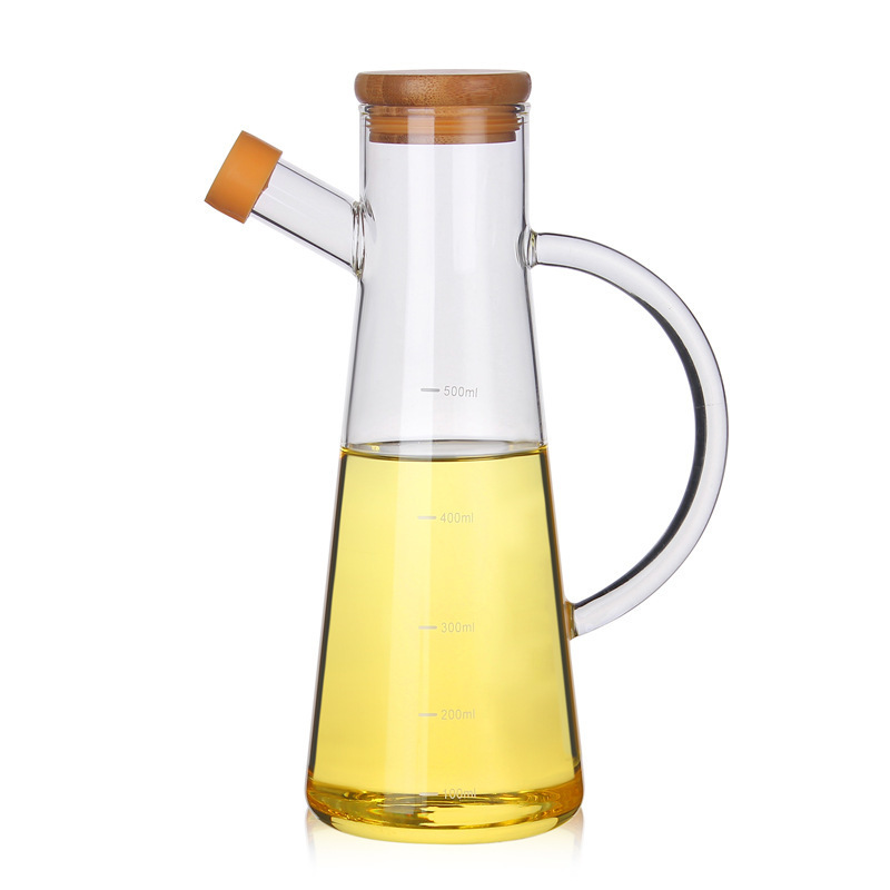 2021 new product borosilicate glass oil dispenser bottle with bamboo lids