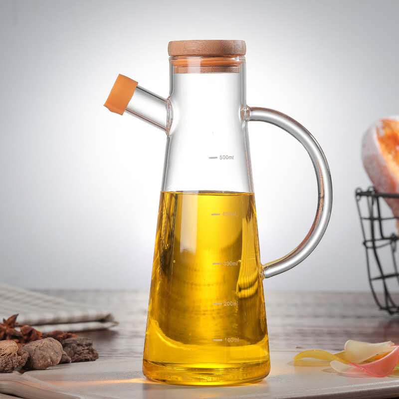 2021 new product borosilicate glass oil dispenser bottle with bamboo lids