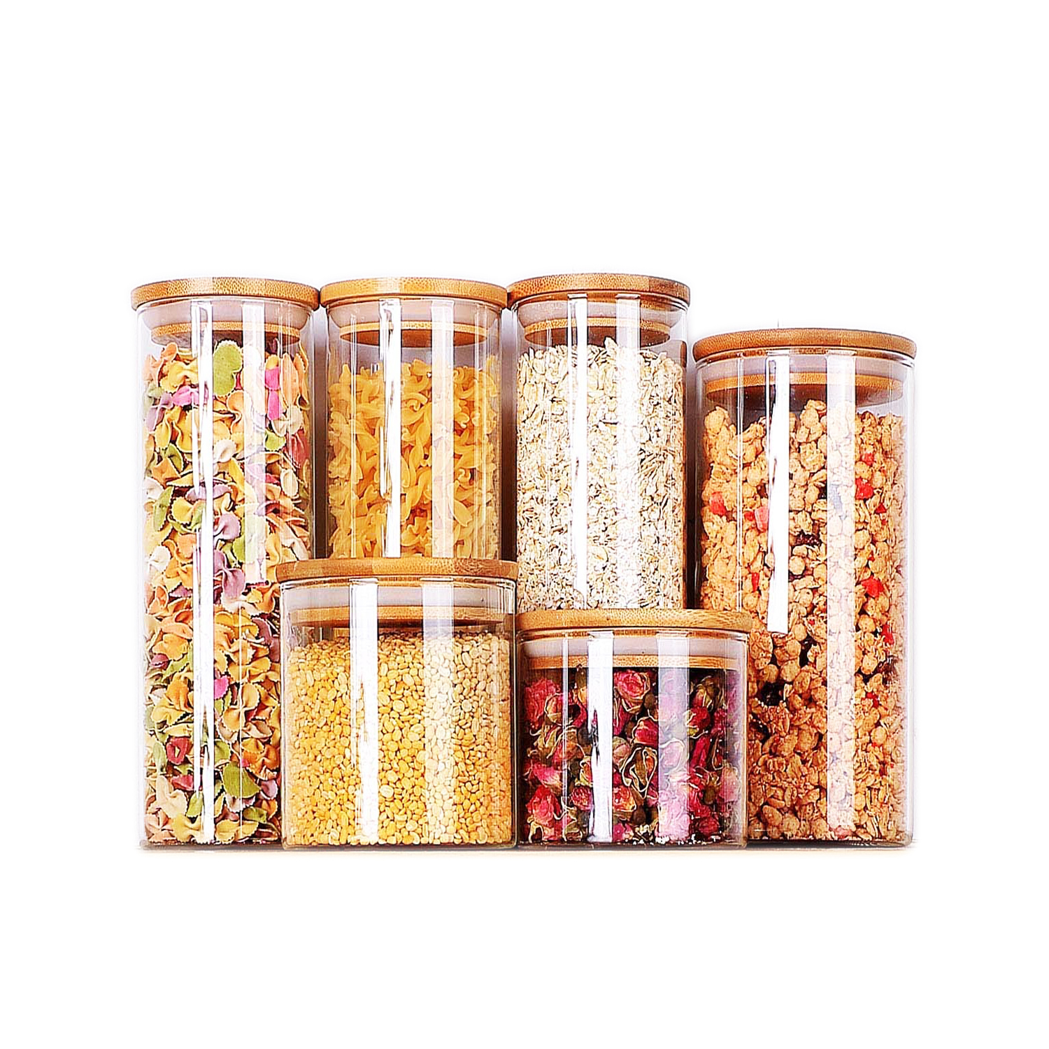 2021 new products bocal en verre borosilicate bamboo airtight glass food storage containers jar bottles with bamboo lid