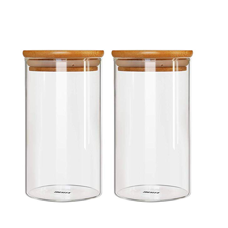 2021 new products bocal en verre borosilicate bamboo airtight glass food storage containers jar bottles with bamboo lid