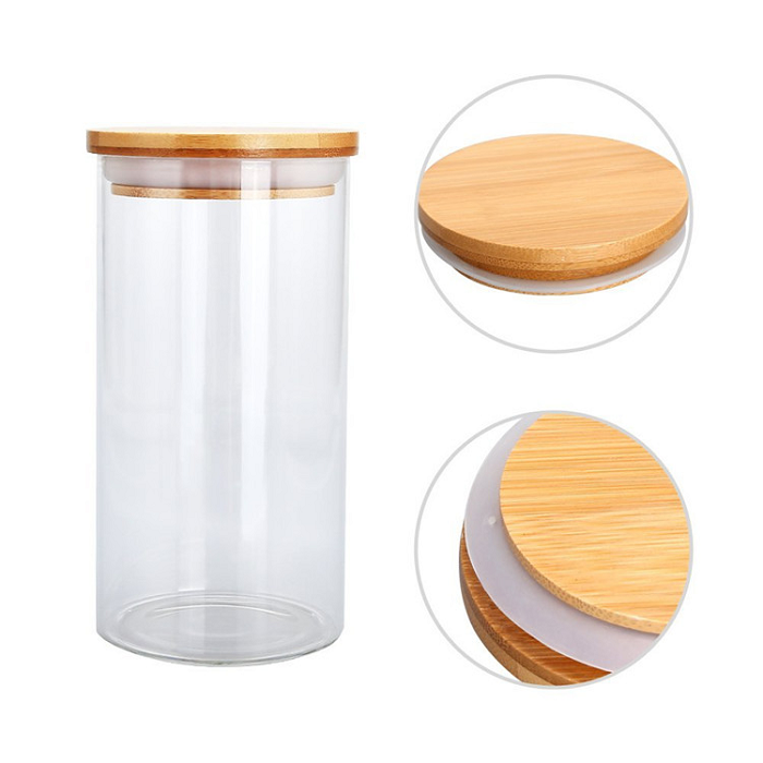 2021 new products bocal en verre borosilicate bamboo airtight glass food storage containers jar bottles with bamboo lid