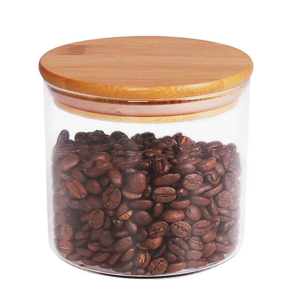 2021 new products bocal en verre borosilicate bamboo airtight glass food storage containers jar bottles with bamboo lid