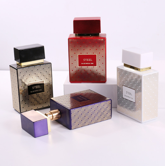 2021 new sample colorful Exquisite luxury square perfume pump spary 100ml glass bottle for perfume liquid Middle Eastern style