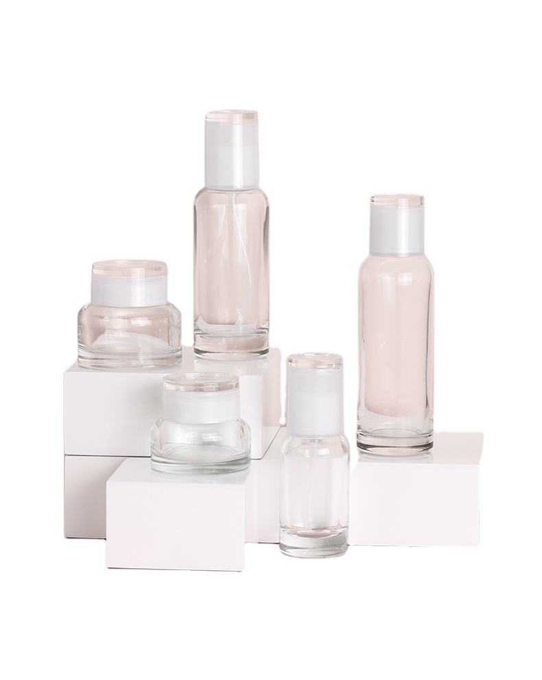 2021 newest design custom logo glass cosmetics bottles and glass cream jar set for cosmetic packaging