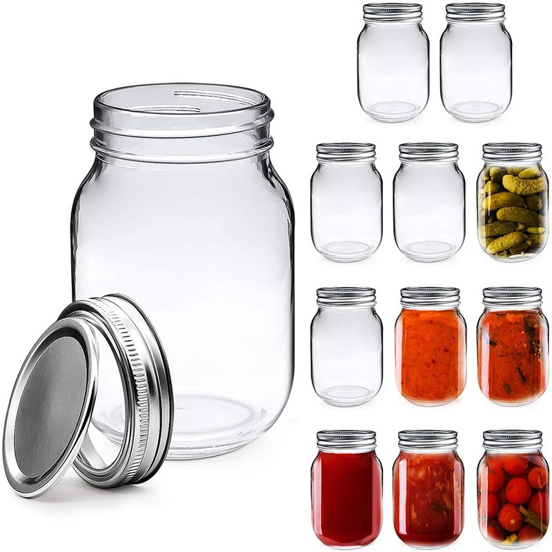 2021 wholesale 150ml 250ml 300ml 500ml 750ml 1000ml mason jar Food grade storage glass jar silver lid