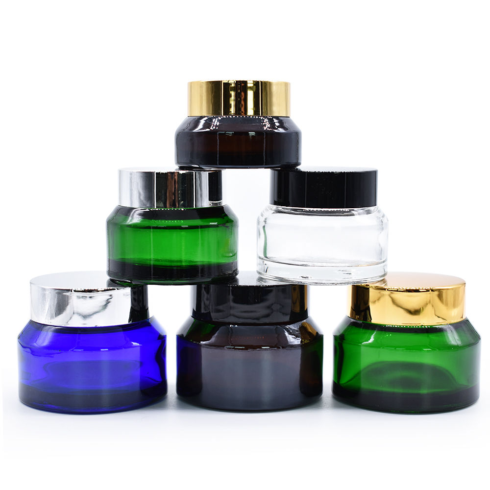 20G 30G 50G clear blue green amber tilt glass jar cosmetic jar glass jars