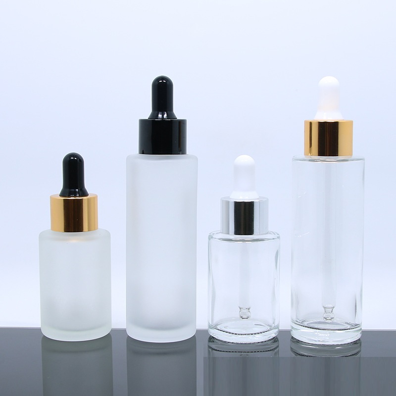 20ML 30ML 40ML 50ML Round Clear Flat Shoulder Dropper Bottle For Cosmetic