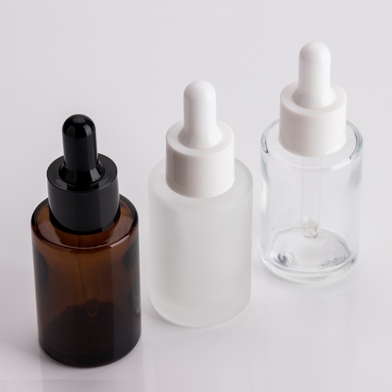 20ML 30ML 40ML 50ML Round Clear Flat Shoulder Dropper Bottle For Cosmetic