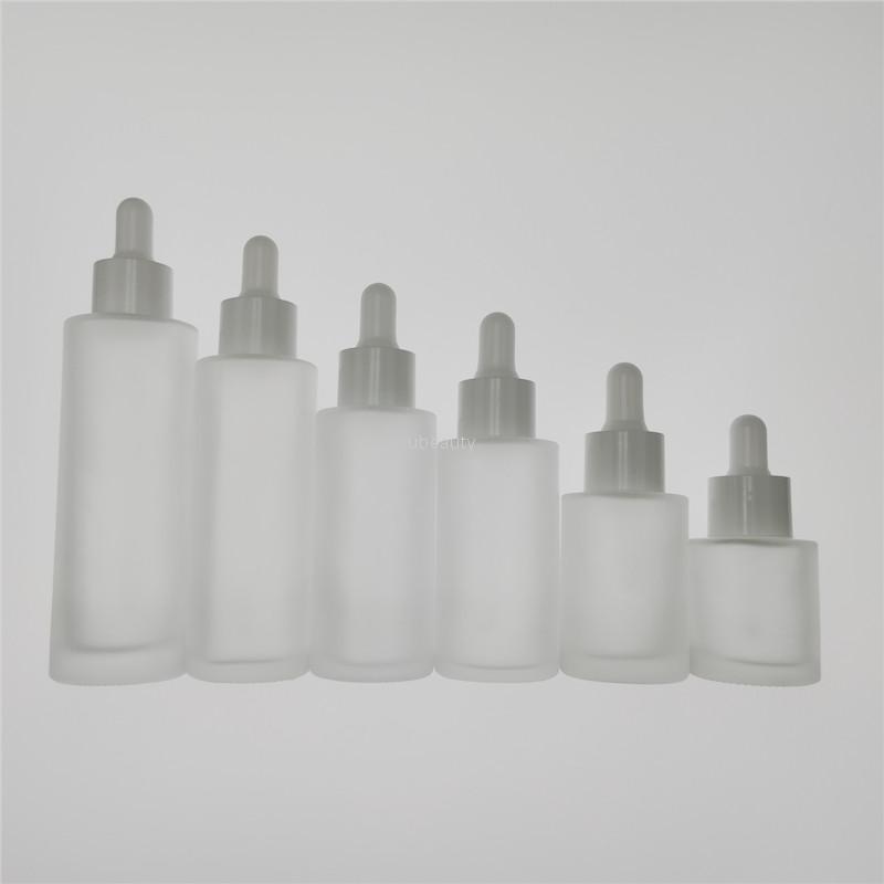20Ml 30Ml 40Ml 50Ml 60Ml 80Ml Luxury Empty Frost Flat Shoulder Cosmetic Glass Dropper Bottle With White Pipette For Oil