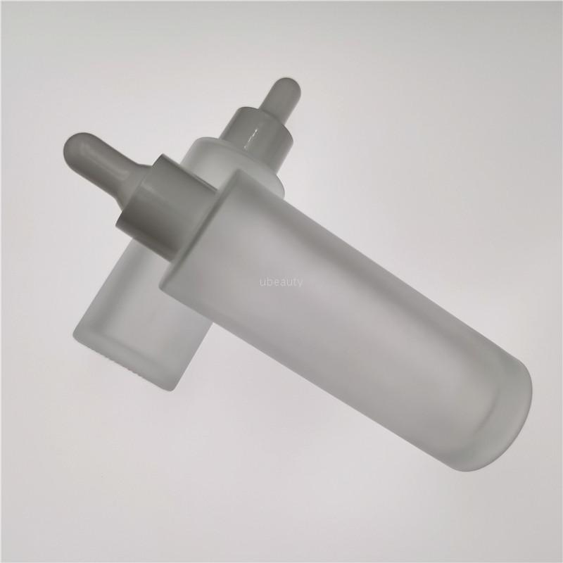 20Ml 30Ml 40Ml 50Ml 60Ml 80Ml Luxury Empty Frost Flat Shoulder Cosmetic Glass Dropper Bottle With White Pipette For Oil