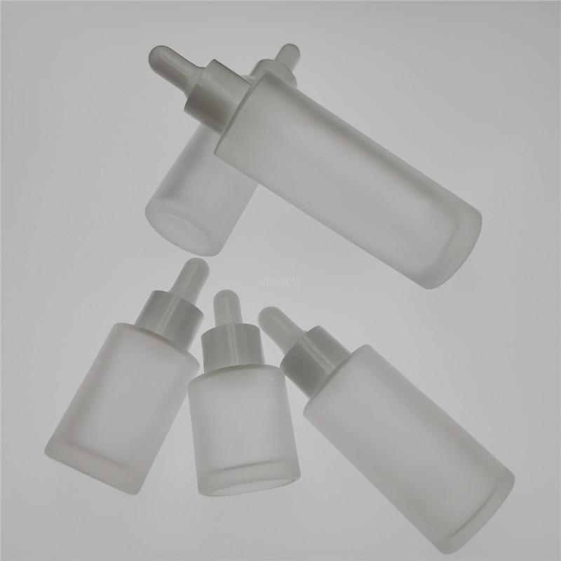 20Ml 30Ml 40Ml 50Ml 60Ml 80Ml Luxury Empty Frost Flat Shoulder Cosmetic Glass Dropper Bottle With White Pipette For Oil