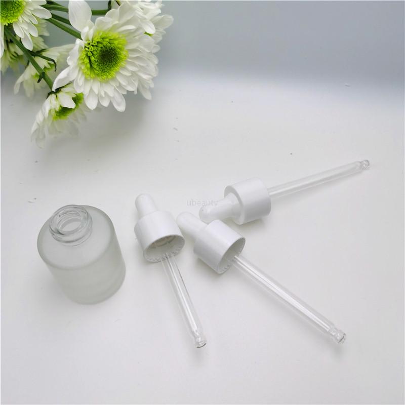 20Ml 30Ml 40Ml 50Ml 60Ml 80Ml Luxury Empty Frost Flat Shoulder Cosmetic Glass Dropper Bottle With White Pipette For Oil