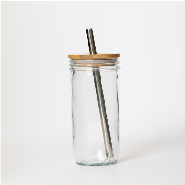 20OZ 24OZ wide mouth  glass mason jar with bamboo lid for Boba Tea Drinking
