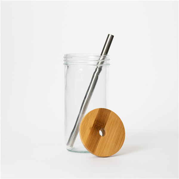 20OZ 24OZ wide mouth glass mason jar with bamboo lid for Boba Tea Drinking