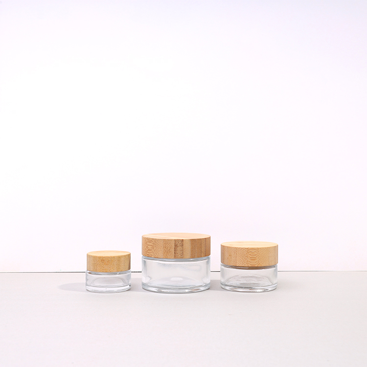 20g 30g 50g 100g Cosmetic Jar Glass Cream Jar With Wooden Bamboo Lid
