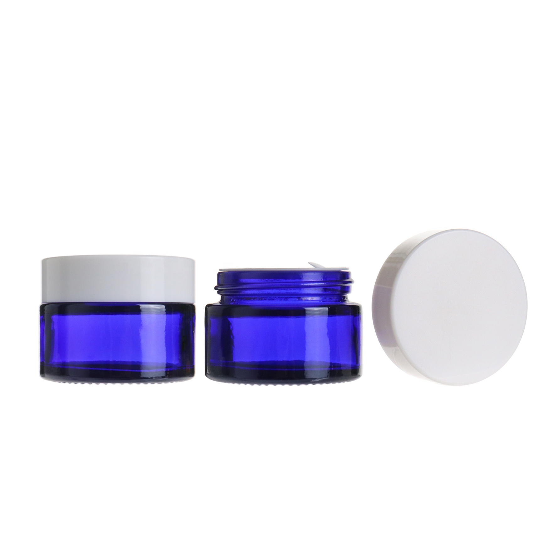 20g 30g 50g 100g blue facial cream glass jar with white cap for cosmetic packaging