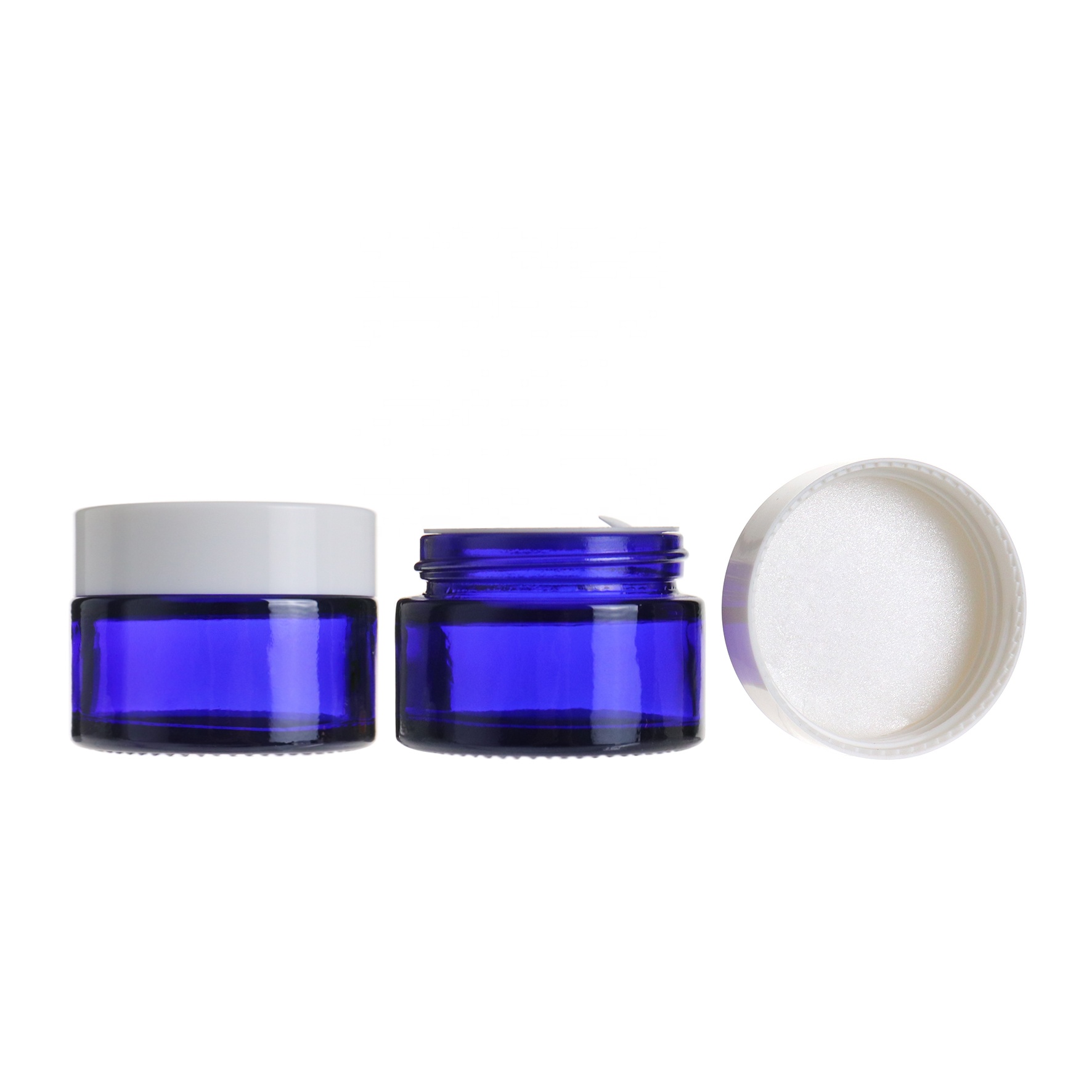20g 30g 50g 100g blue facial cream glass jar with white cap for cosmetic packaging