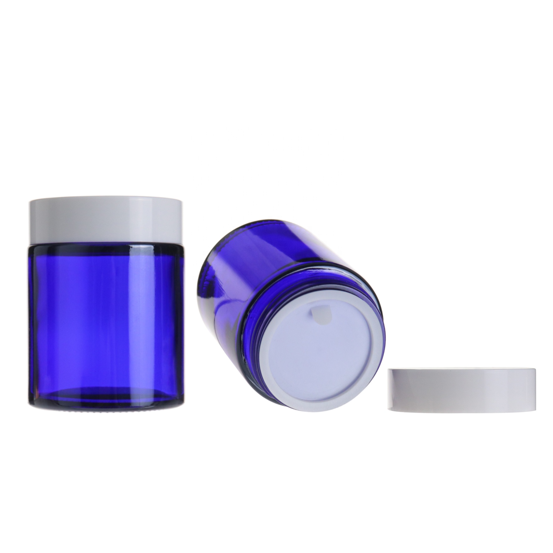 20g 30g 50g 100g blue facial cream glass jar with white cap for cosmetic packaging