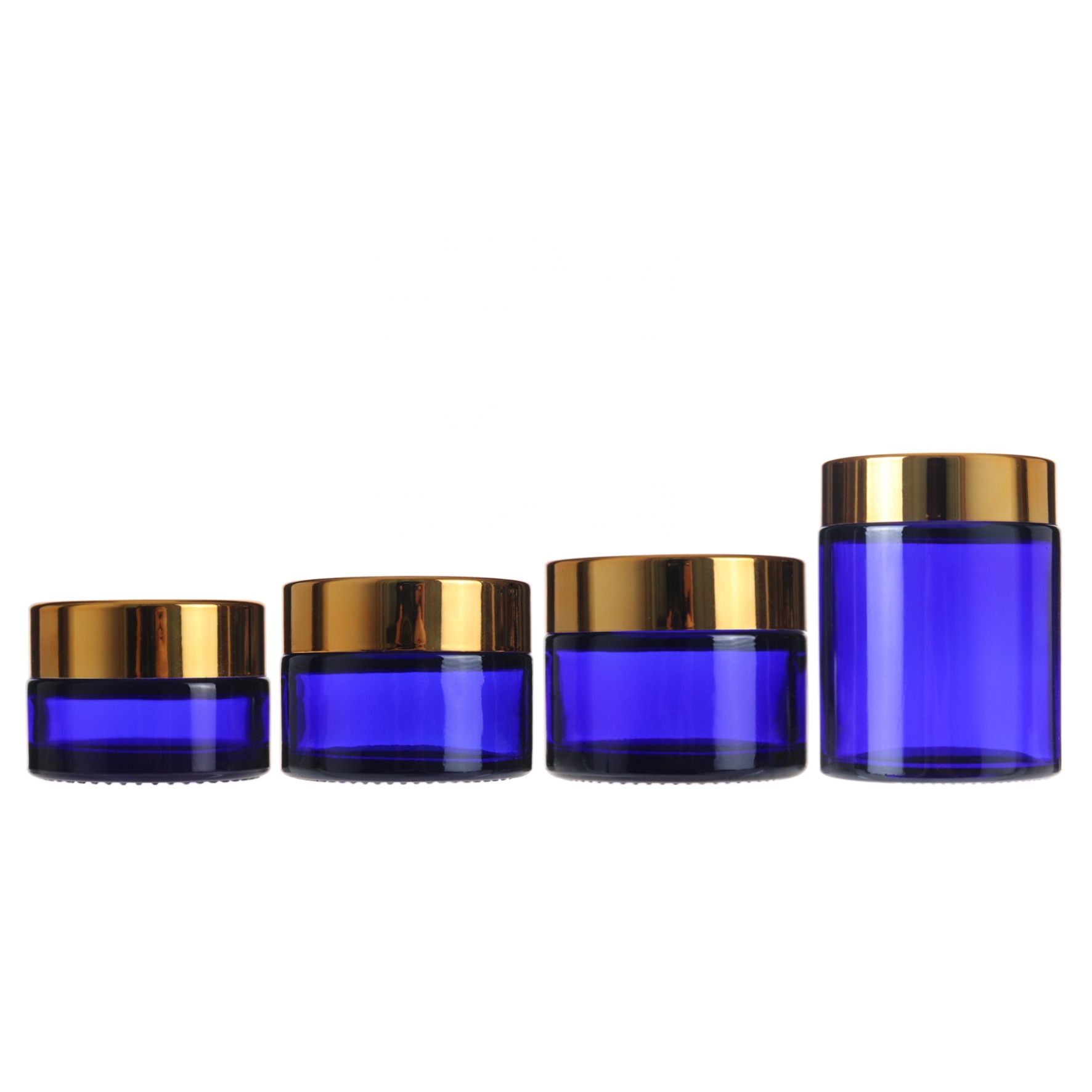 20g 30g 50g 100g blue skincare cream glass jar with golden lid for cosmetics