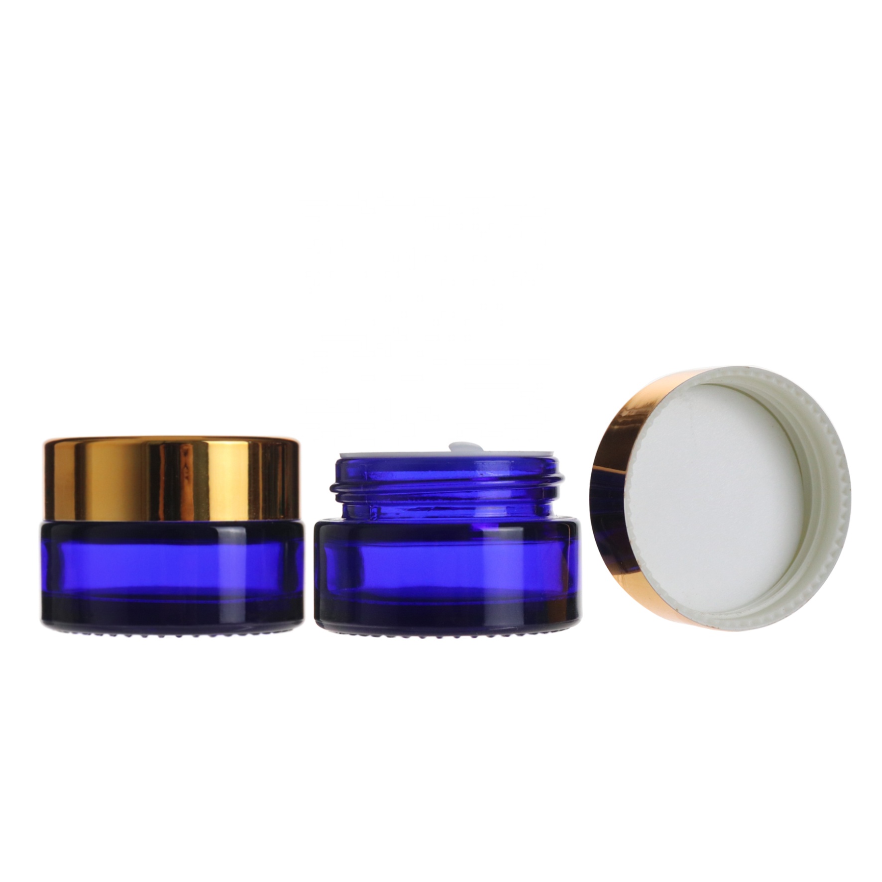 20g 30g 50g 100g blue skincare cream glass jar with golden lid for cosmetics