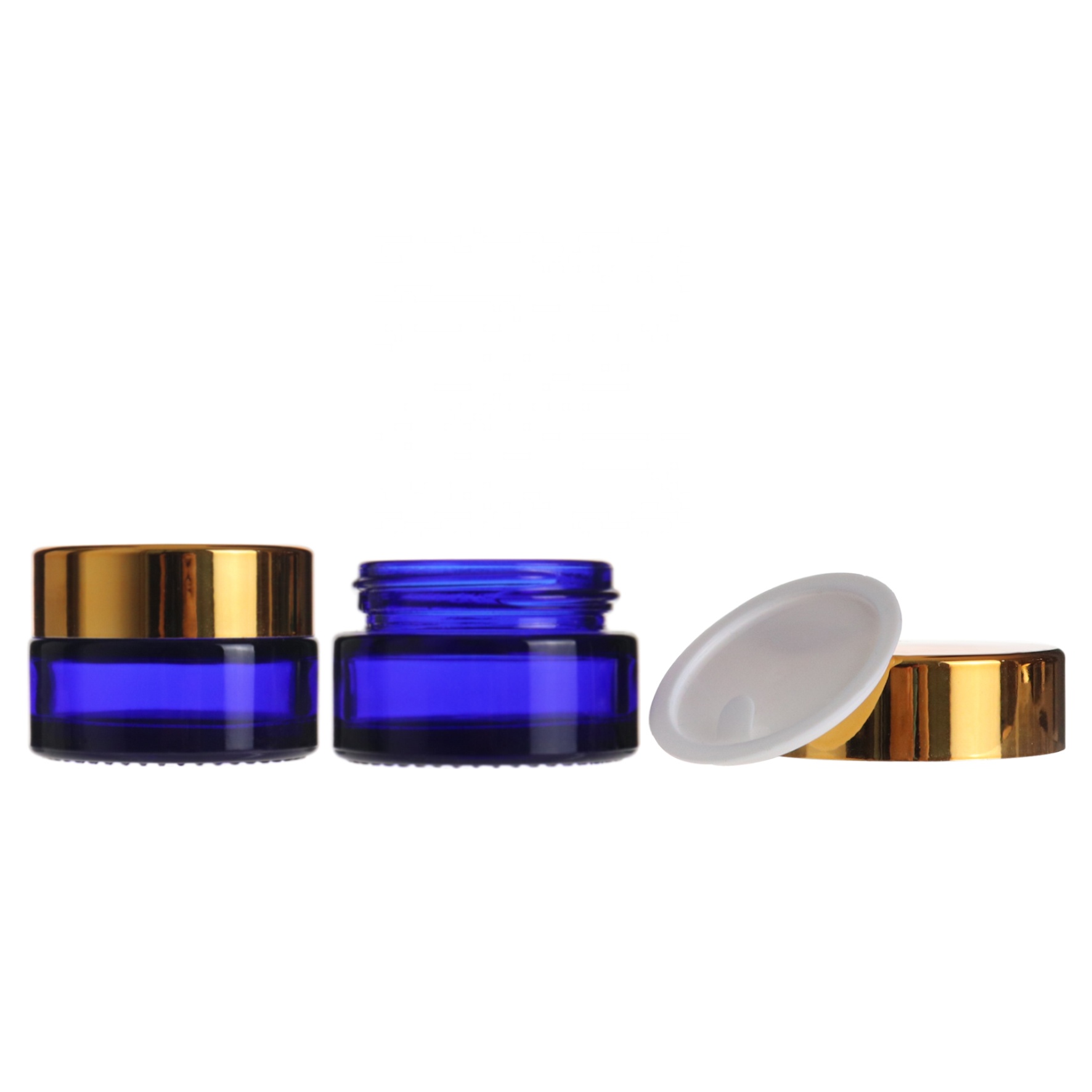 20g 30g 50g 100g blue skincare cream glass jar with golden lid for cosmetics