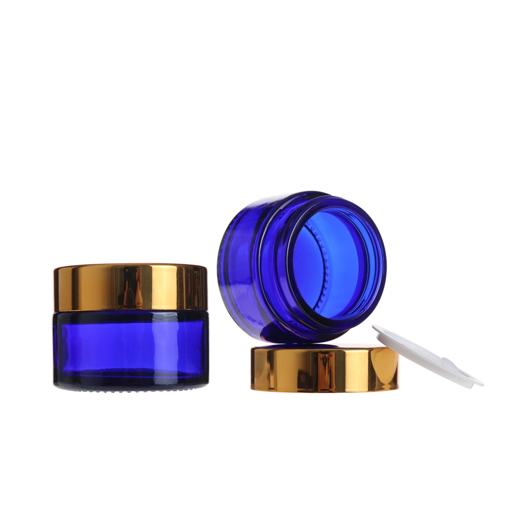 20g 30g 50g 100g blue skincare cream glass jar with golden lid for cosmetics